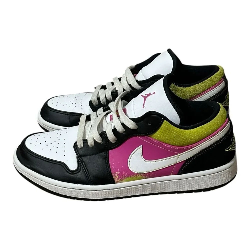 Air Jordan 1 Low Mens Spray Paint Green/Pink/Black Sneakers